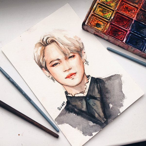 Чимин из БТС акварель