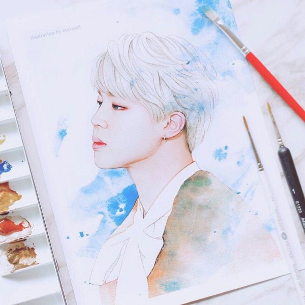 БТС акварелью Тэхен