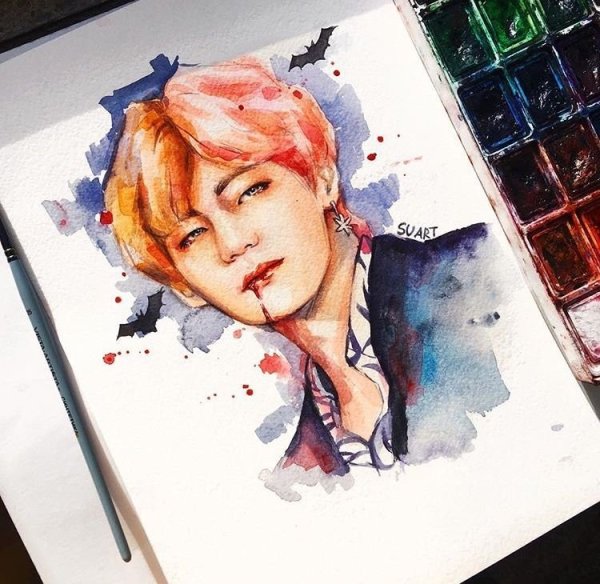 БТС акварелью Тэхен