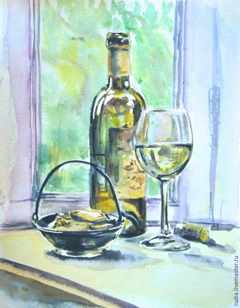 Стеклянная бутылка акварелью