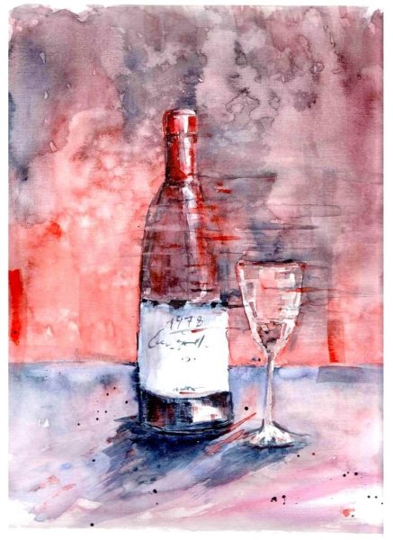 Стеклянная бутылка акварелью