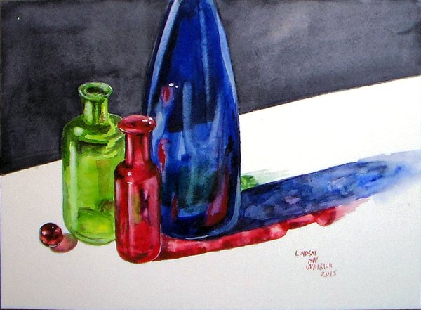 Стеклянная бутылка акварелью