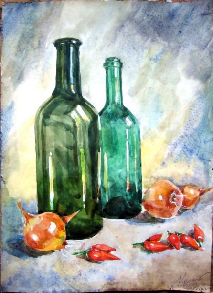 Бутылка акварелью