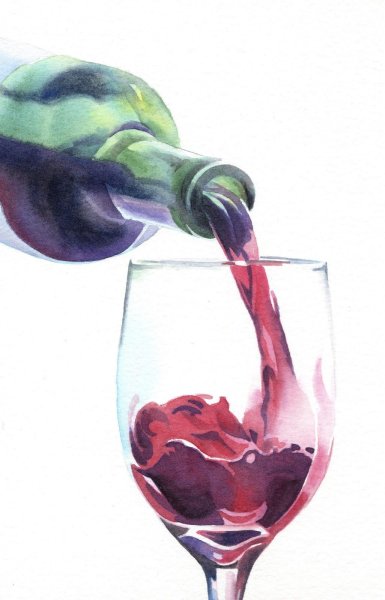 Бутылка вина акварелью