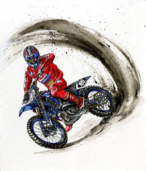 Мотоциклист акварель