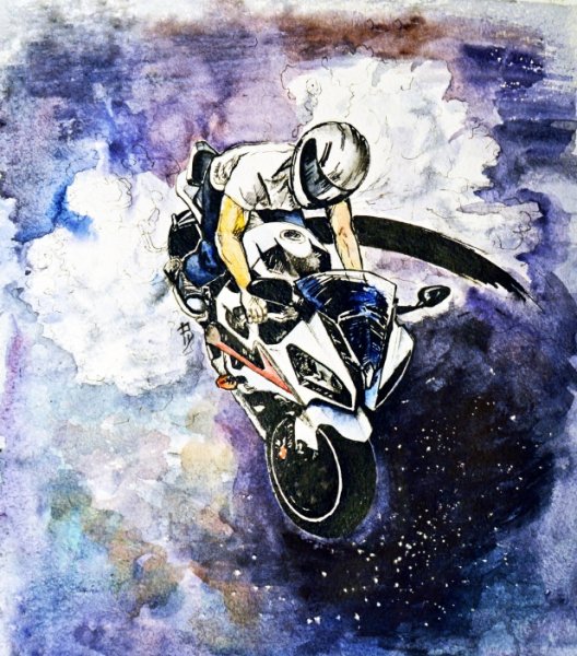 Нарисовать мотоцикл акварелью