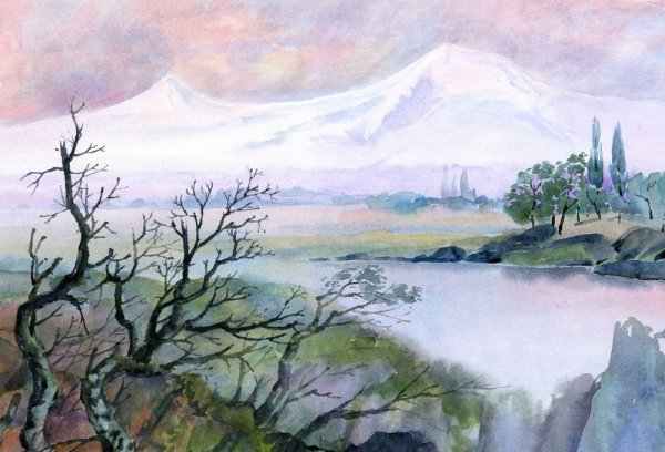 Гора Арарат акварель