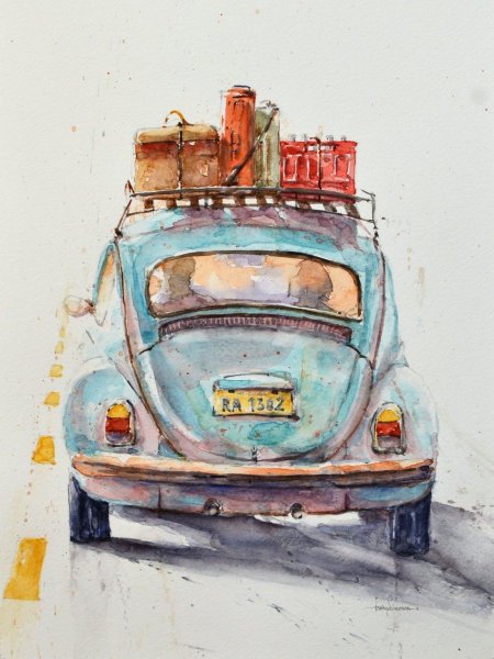 Ретро автомобиль акварель