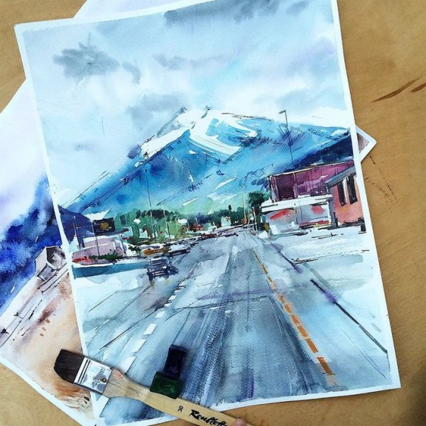 Открытка акварель путешествие