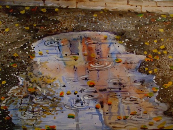 Отражение в луже акварелью