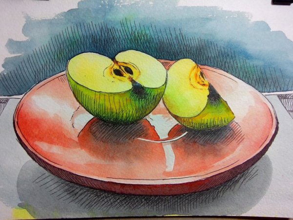 Фрукты на тарелке рисование