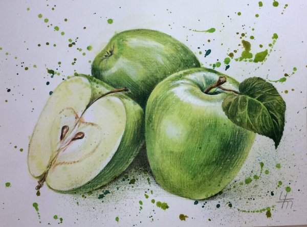 Фрукты цветными карандашами