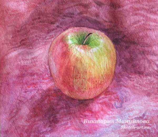 Рисование яблока красками