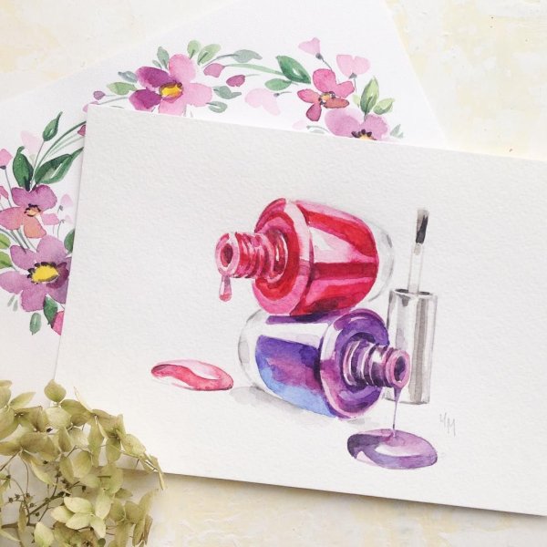 Маникюр иллюстрация Акварельная