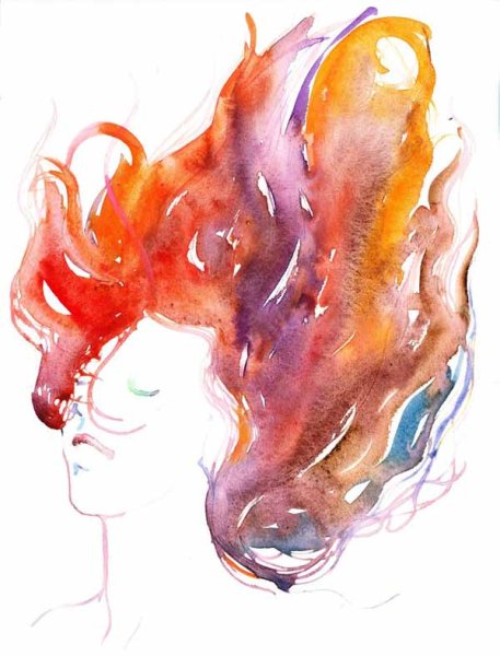 Изображение волос акварелью