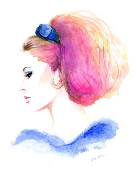 Профиль девушки акварель