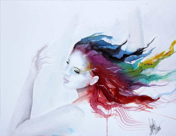 Девушка волосы акварель