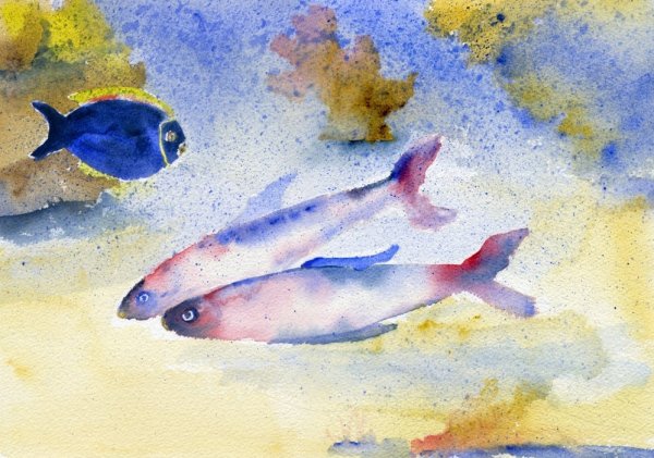 Аквариумные рыбки акварелью