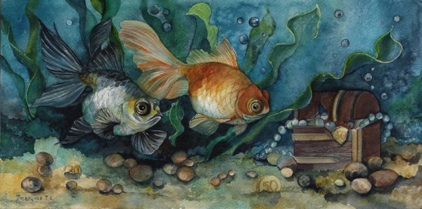 Аквариумные рыбки акварелью