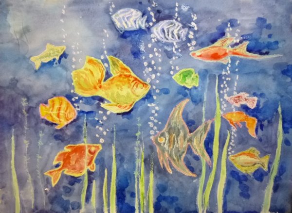 Смешанная техника рисования восковые мелки и акварель