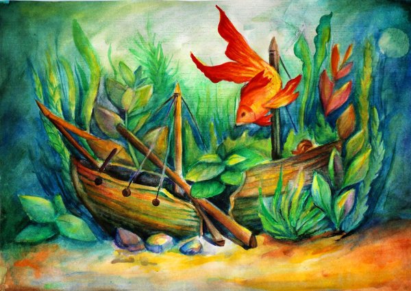 Морское дно акварелью