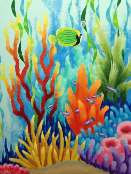 «Подводное царство» (граттаж + восковые мелки)