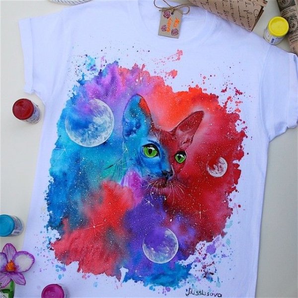 Космос на ткани акриловыми красками