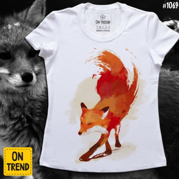 Лиса на футболке акрилом