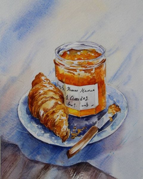 Акварельные скетчи завтрак