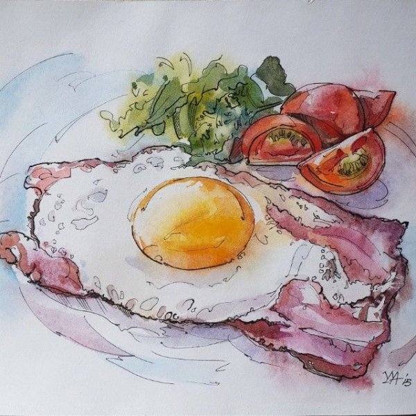 Фуд скетчинг маркерами яичница