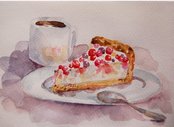Пирожное акварель в натюрморте