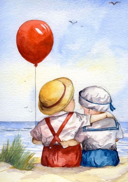 Дружба акварель