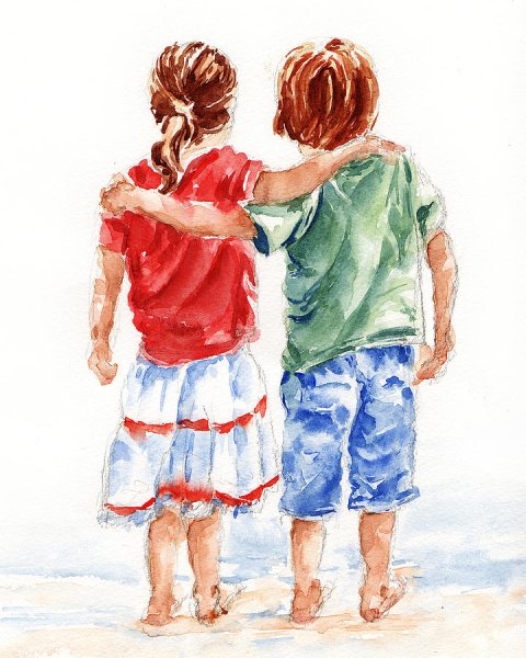 Дружба акварель