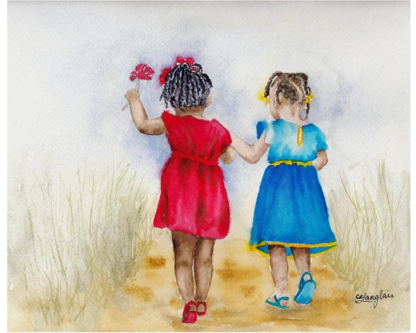 Рисунок акварель сестры лет 5
