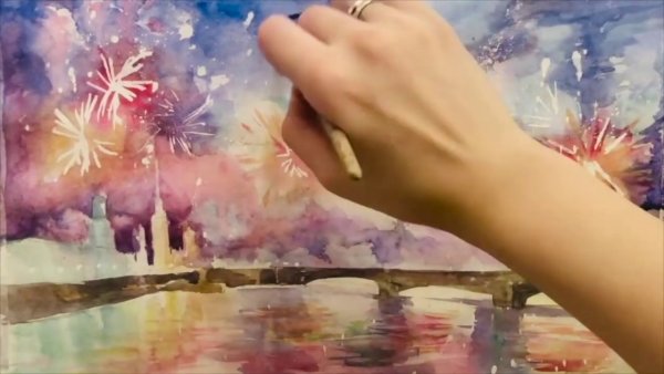 Фейерверк акварель