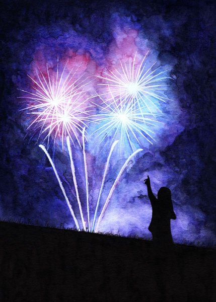 Восковые мелки и акварель техника рисования для детей салют