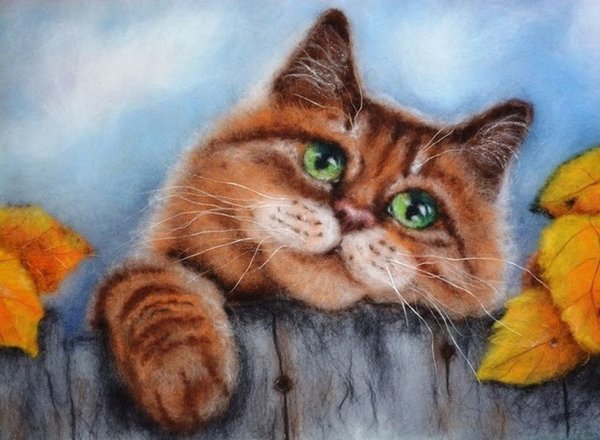 Шерстяная живопись коты