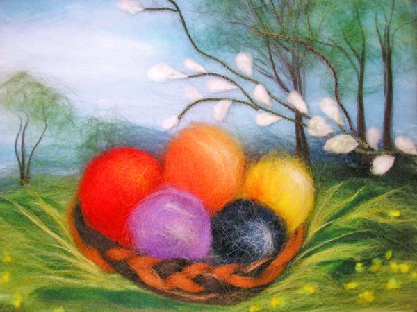 Пасхальные картины из шерсти