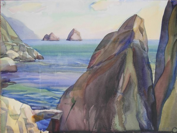 Скалы акварелью