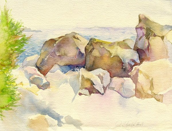 Этюд камней акварелью
