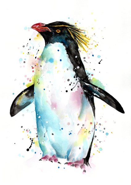 Пингвин акварелью