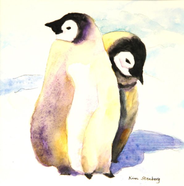 Пингвинёнок акварелью