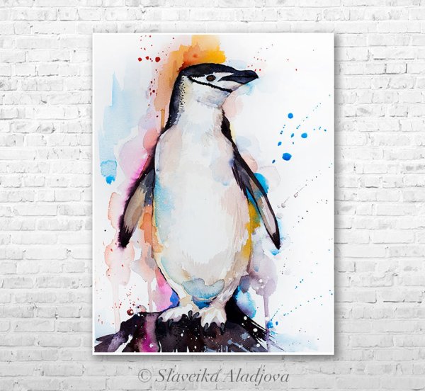 Пингвин рисунок акварелью