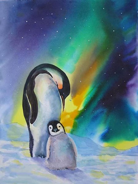 Рисование пингвина красками