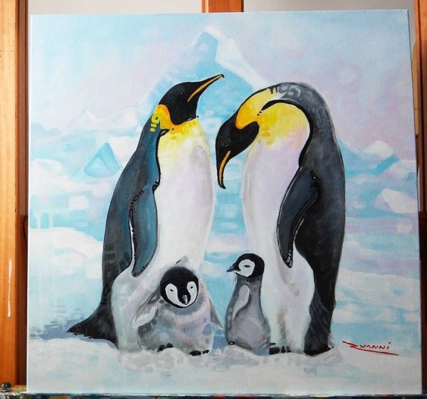 Пингвиненок акварелью