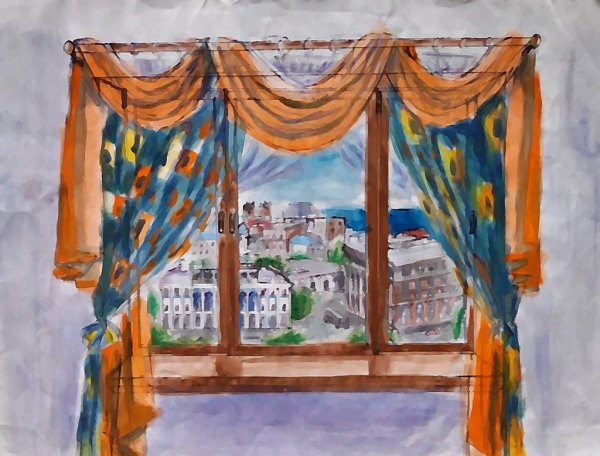 Рисование окна с занавесками