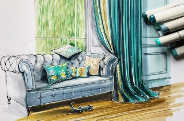 Текстиль в интерьере скетчинг