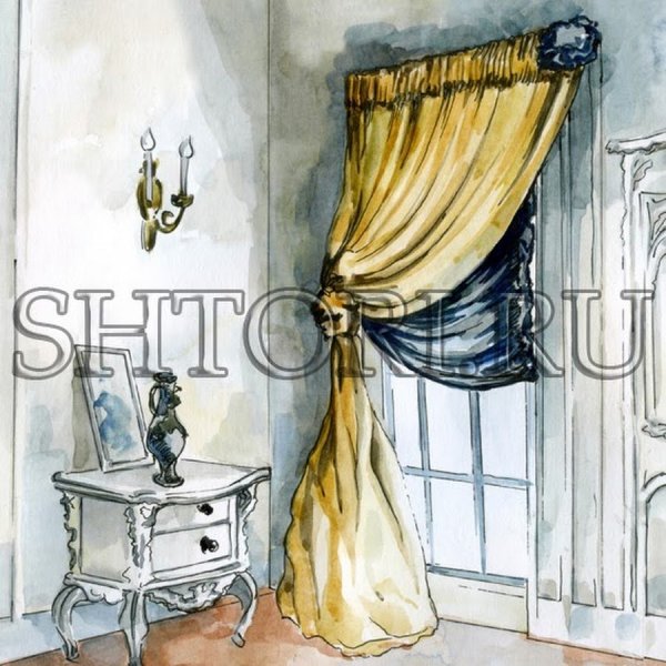 Шторы акварель в интерьере