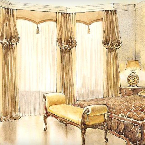 Эскиз штор эркерного окна