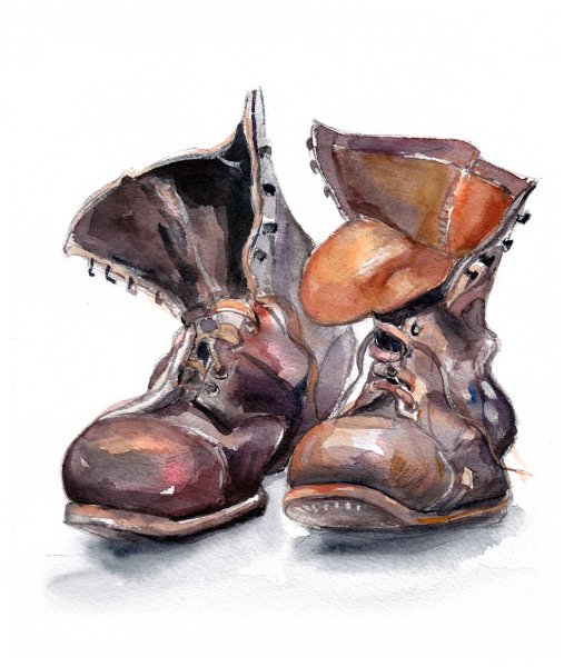 Старые ботинки акварель